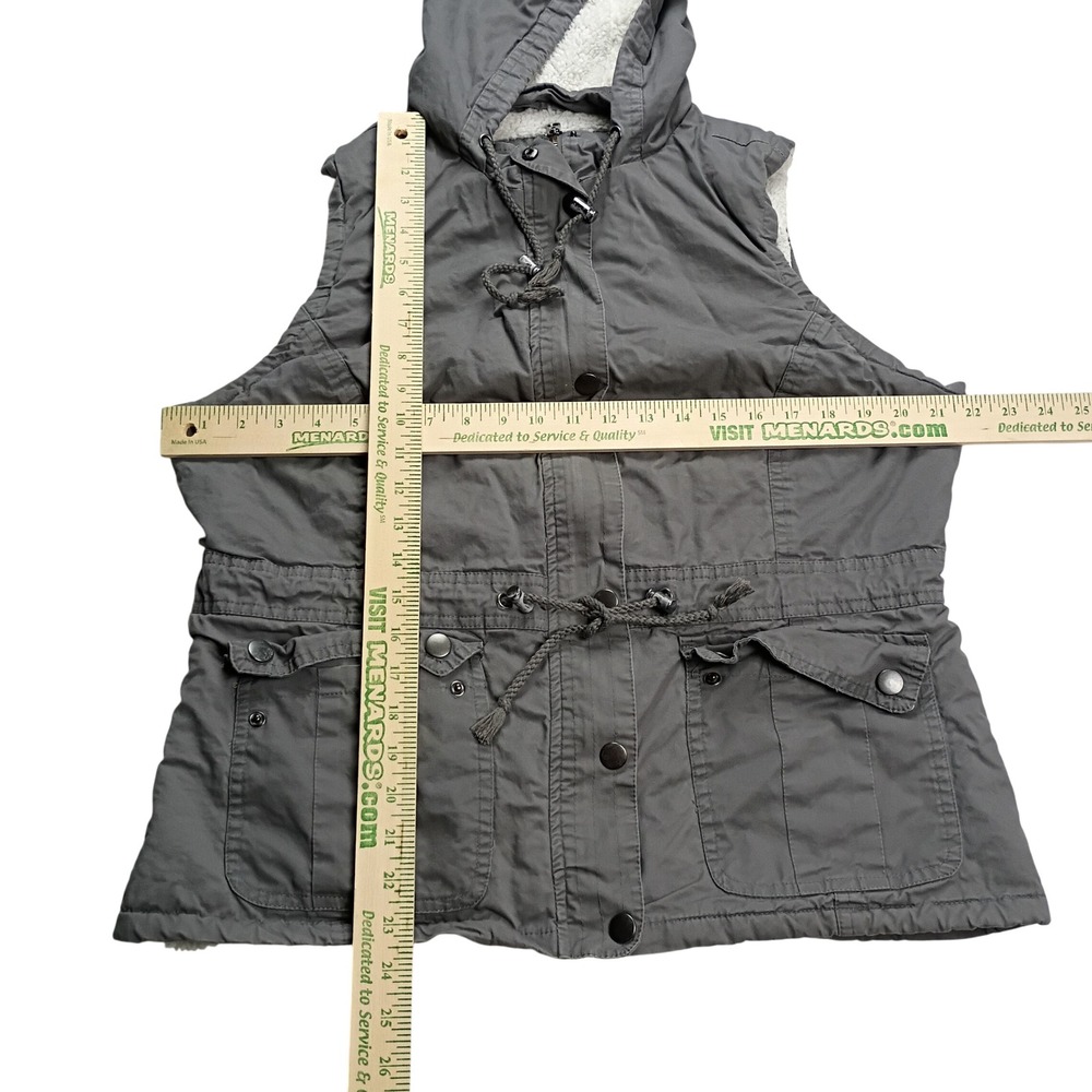 Falls Creek Utility Vest Women Large Gray Faux Fur Lined Hooded Cotton - Picture 3 of 5